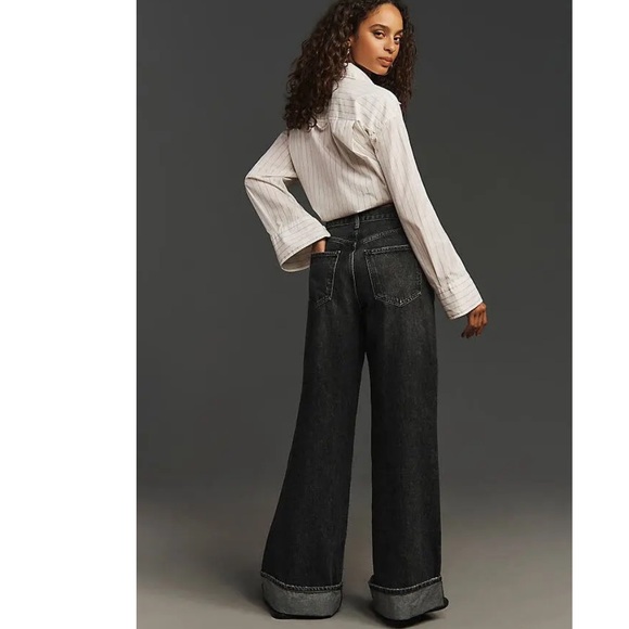 ANTHROPOLOGIE AGOLDE Dame High Rise Cuffed Wide Leg Jeans Carbon Size 32 NEW - Picture 4 of 15